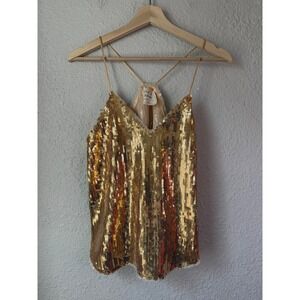 Style Rack Gold Sequin V-Neck Cami Spaghetti Strap Tank Top Small